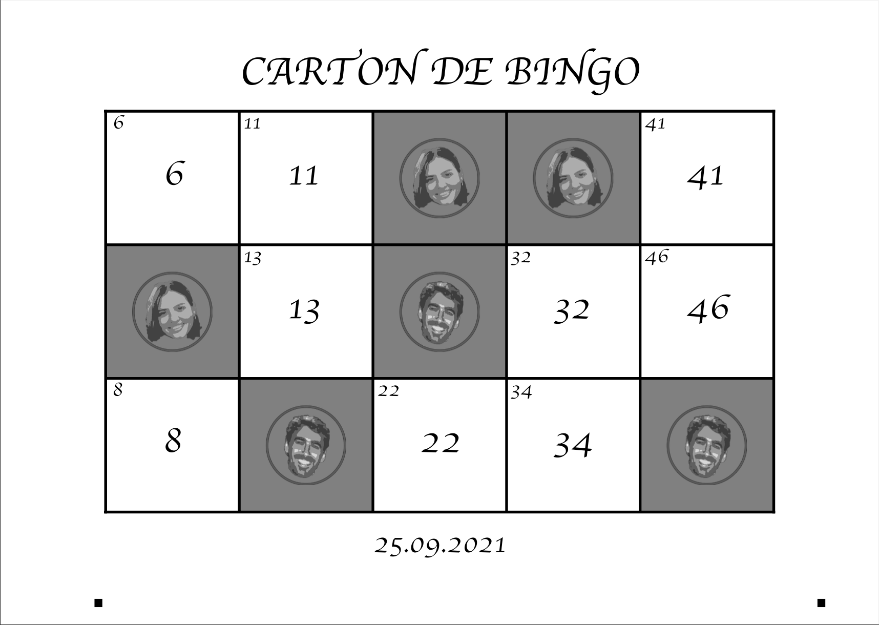 Cartón de Bingo personalizado para boda